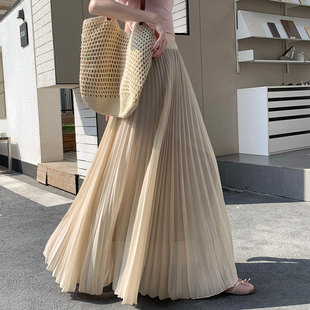 百褶裙2026正流行夏季 半身裙女高腰显瘦垂感气质大摆雪纺a字长裙