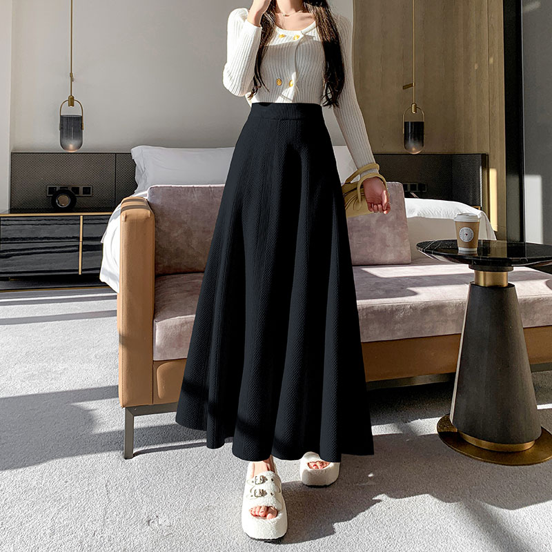 针织半身裙松紧腰A字裙中长裙