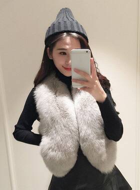 欧美秋冬皮草马甲外套女士速卖通皮草马甲仿狐狸毛背心