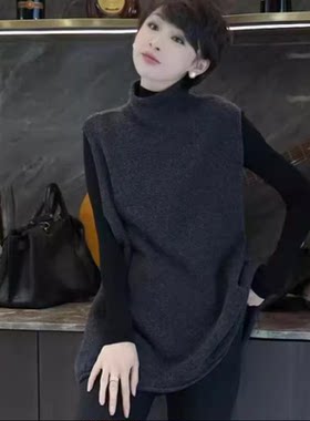 中长款半高领羊绒马甲背心女坎肩
