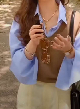 宽松短款V领马甲背心女毛衣坎肩