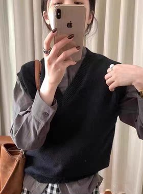 短款V领羊绒马甲背心女毛衣坎肩