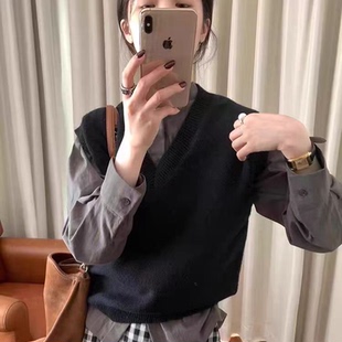 韩版宽松短款套头V领羊绒马甲背心女春秋冬叠穿无袖羊毛坎肩外搭