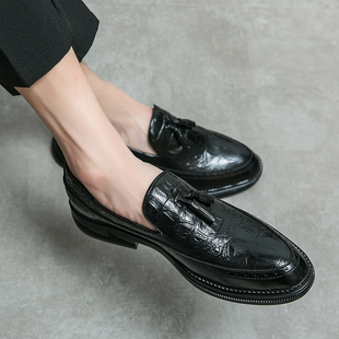 布洛克皮鞋青年商务正装休闲英伦风尖头一脚蹬内增高透气男鞋百搭