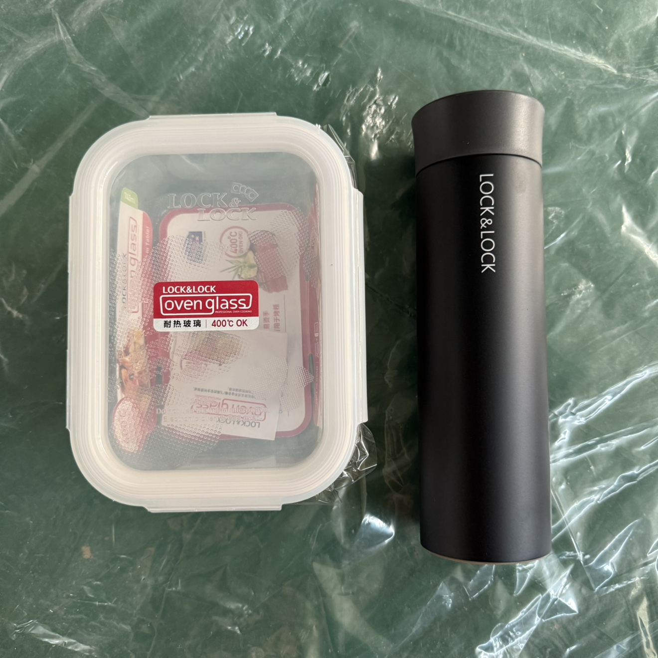正品乐扣乐扣lock玻璃保鲜盒 740ml 保温水杯400ml 便携组合装