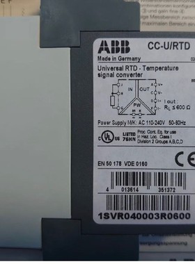 abb 继电器1SVR040003R0600 CC-U/RTD全新原装拍前请询价