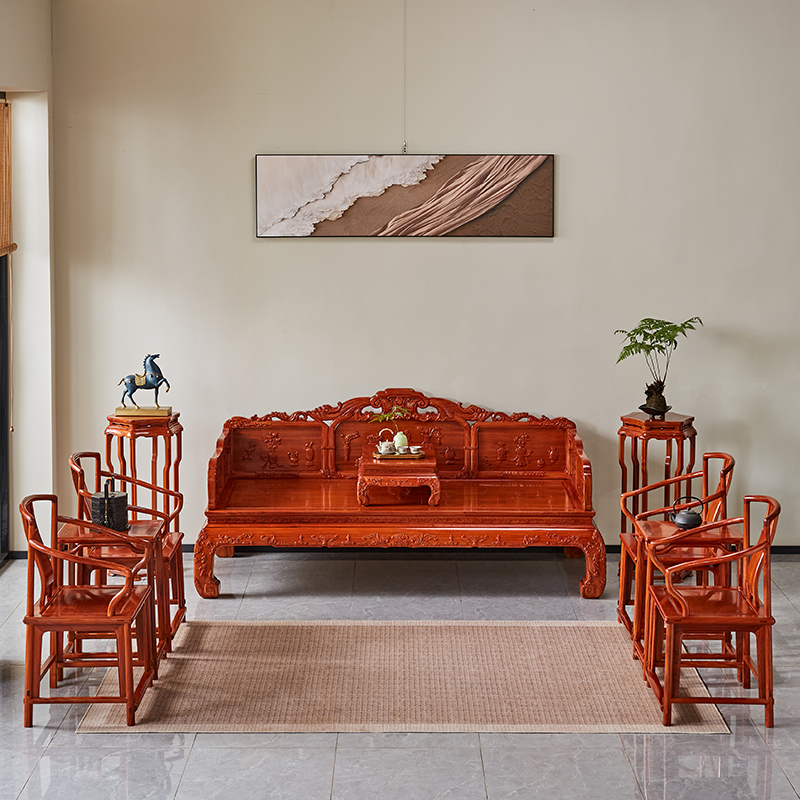 贡艺名居缅甸花梨木八宝罗汉床沙发大果紫檀客厅沙发组合雕花实木