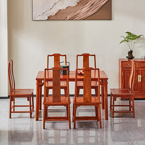 新中式缅甸花梨圆包圆餐桌椅