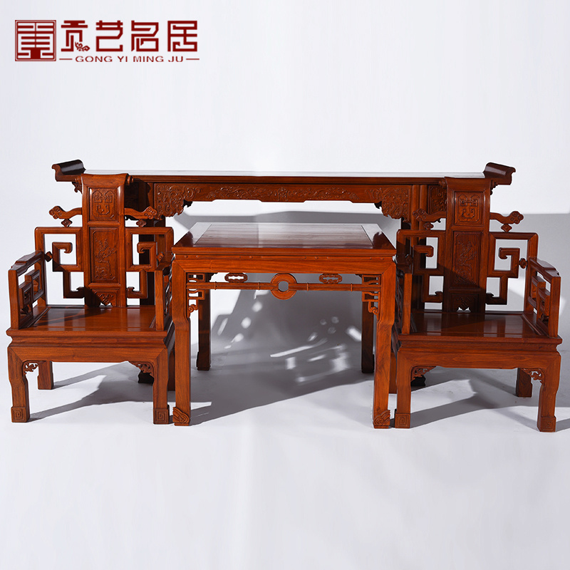 红木家具 缅甸花梨木红木家具中堂四件套 中式实木佛台 供桌 案几