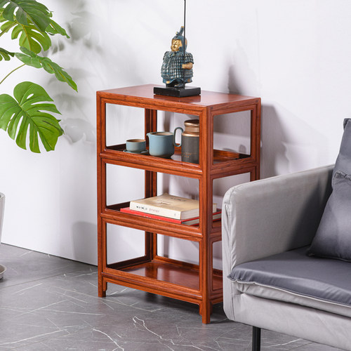 大果紫檀博古架实木中式桌面x小型茶杯茶具收纳架红木茶壶置物架