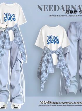 学院风防晒衬衫背心工装裤三件套