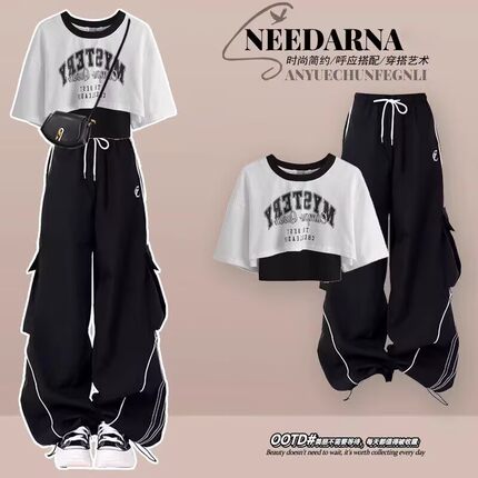 女中大童一整套夏季穿搭爵士舞服装kpop街舞套装现代舞团体演出服