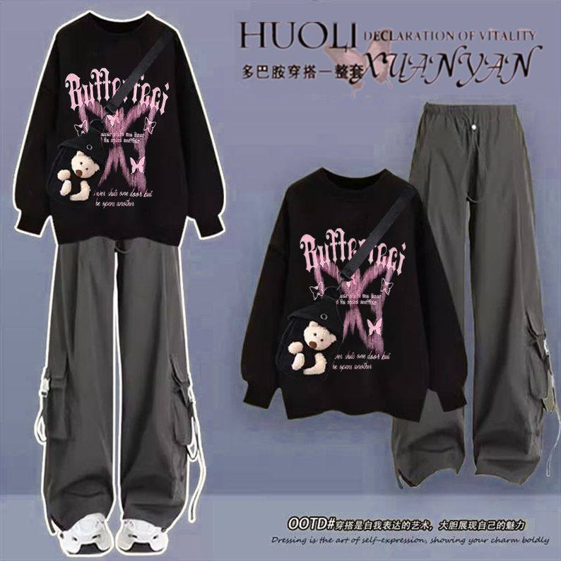 初中生运动少女套装秋季中学生衣服大童学院风宽松卫衣穿搭一整套