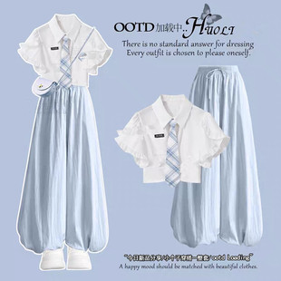 两件套装 宽松花苞裙裤 防蚊裤 今年流行中大童洋气灯笼裤 女夏季 薄款