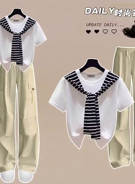 16少女大童13初中学生14岁披肩短袖15时尚长裤两件套装12一套衣服