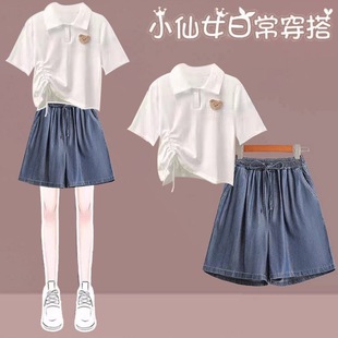 休闲短裤 短袖 女童夏装 POLO衫 中大童 两件套简约儿童夏季 运动服套装