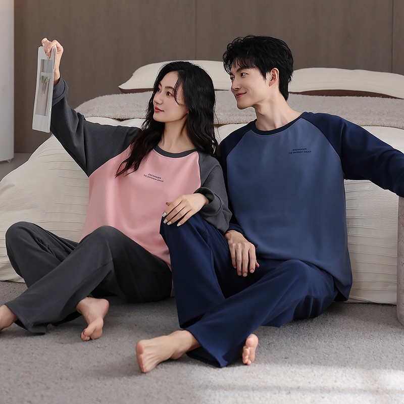 冬季新款情侣睡衣长袖保暖双面德绒男士大码家居服春秋加厚女套装