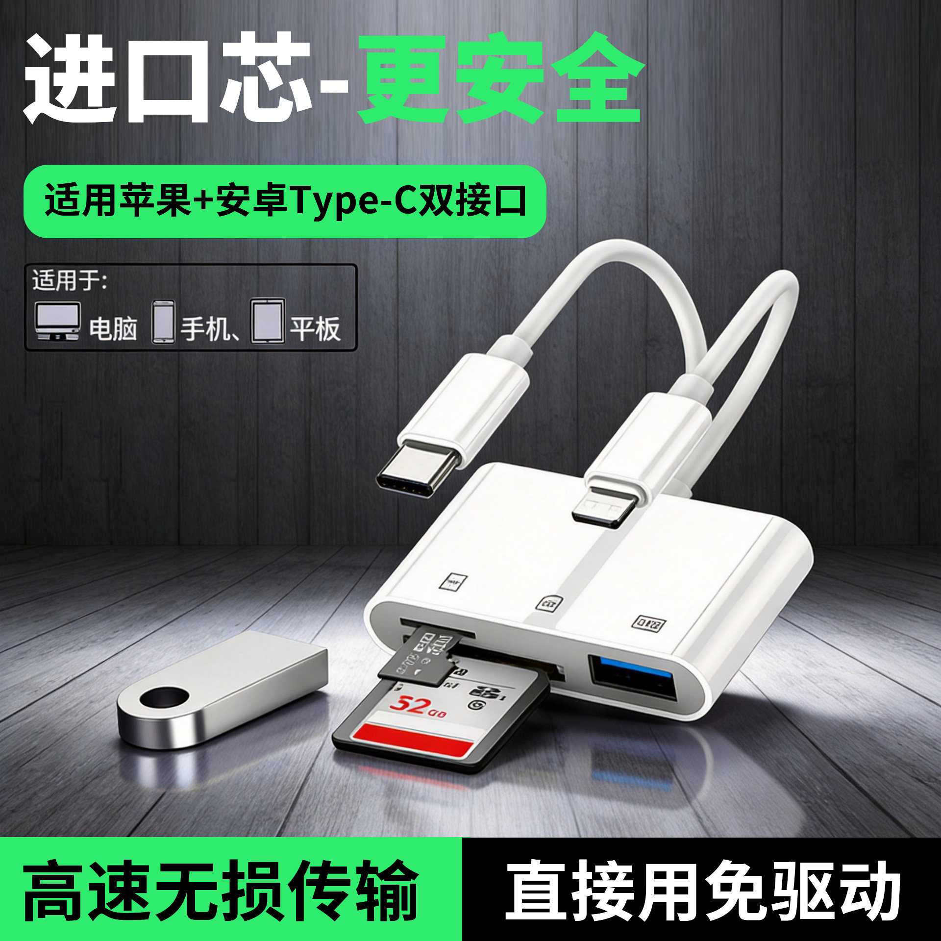 高速读卡器相机sd卡读取器tf三合一ccd转换器usb内存储typec正品适用大疆佳能索尼苹果尼康连手机电脑图片