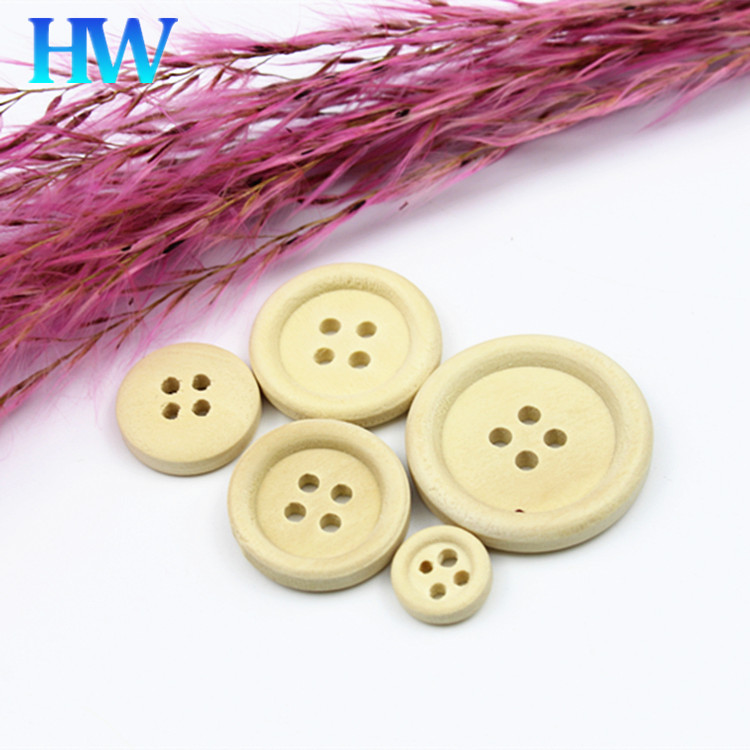 圆形天然原木色细边四眼纽扣衬衫开衫毛衣外套扣宝宝儿童木质扣子