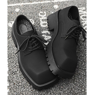 尹政贤 哑光黑色方头德比鞋男痞帅厚底5cm增高cleanfit大头皮鞋潮