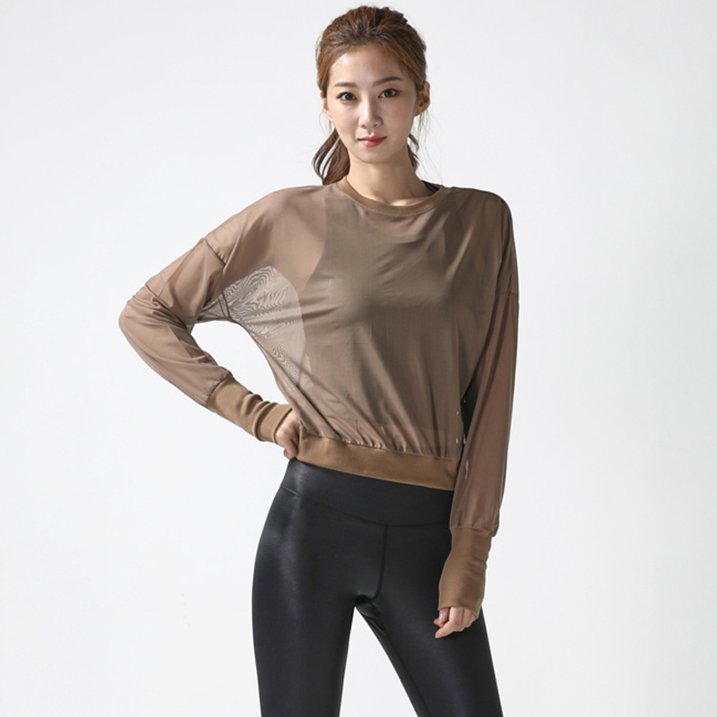 性感透视瑜伽服普拉提网纱罩衫