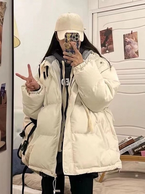 短款韩版宽松棉服外套女假两件