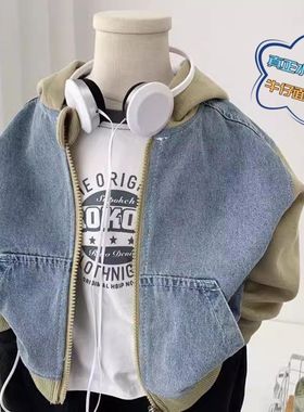 男童春秋牛仔外套2025新款韩版儿童连帽拉链衫休闲上衣中小童潮酷