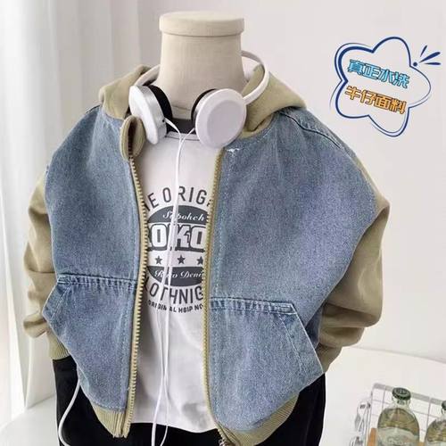 无品牌拼接牛仔水洗磨白