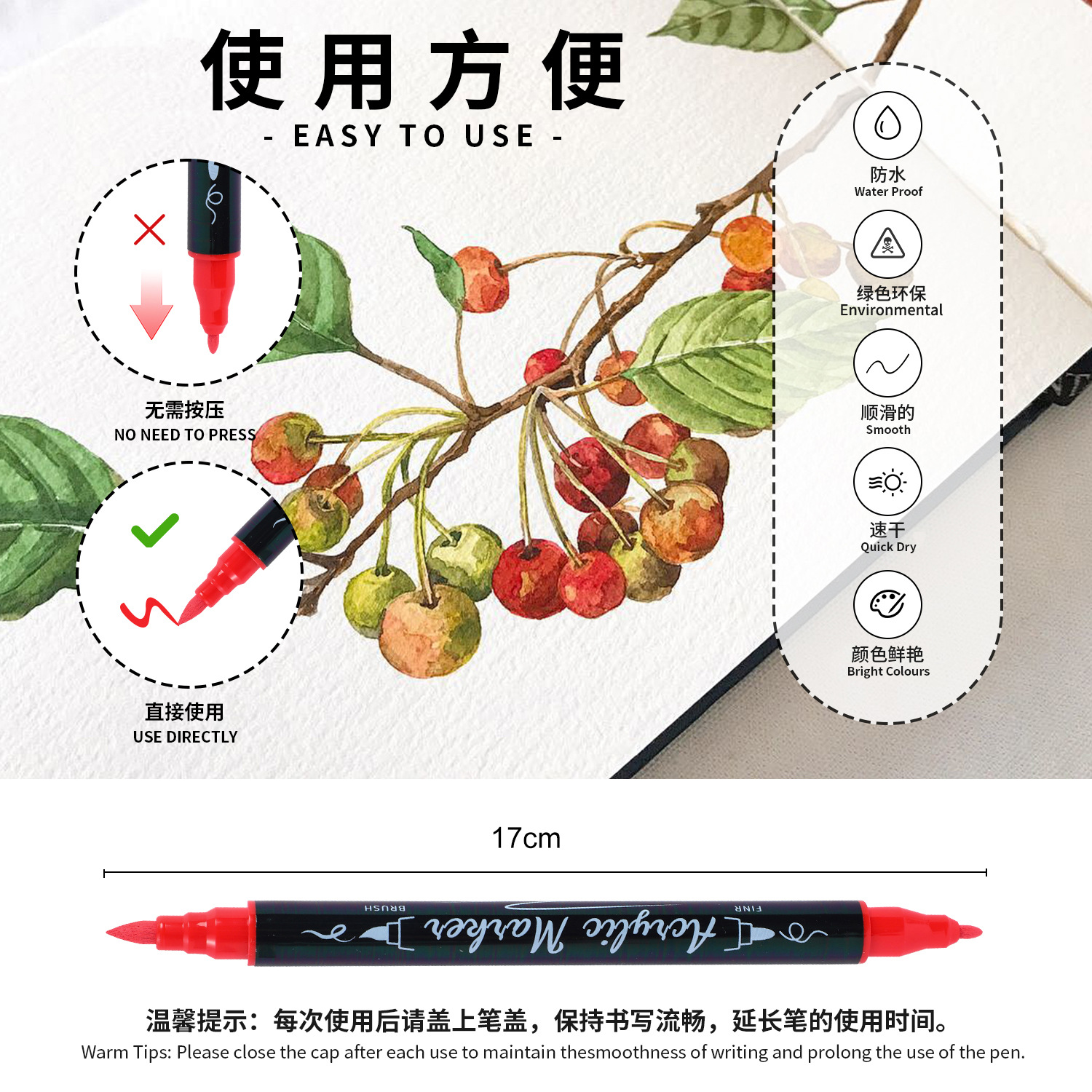 亚马逊热销水性双头毛刷丙烯