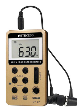 Retekess V-112便携收音机迷你金色 FM/AM 外贸 F9202 TYPE-C充电