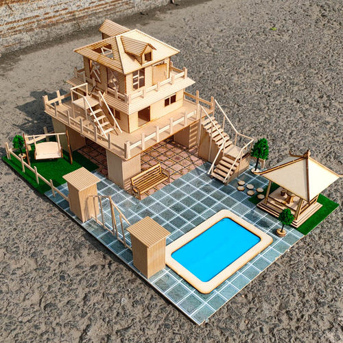 DIY别墅冰棍棒拼装房子建筑模型