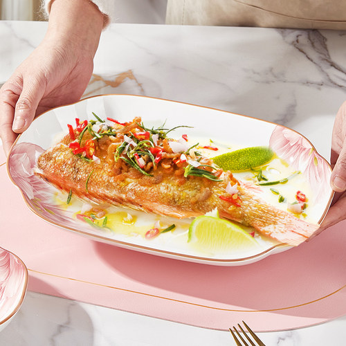 陶瓷鱼盘家用2025新款蒸鱼红烧鱼盘碟子中式乔迁新居装鱼盘子大号