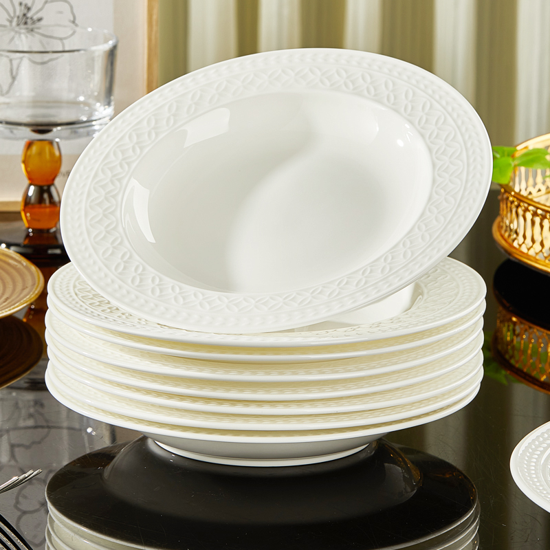 若岚盘子骨瓷纯白釉下彩家用菜盘