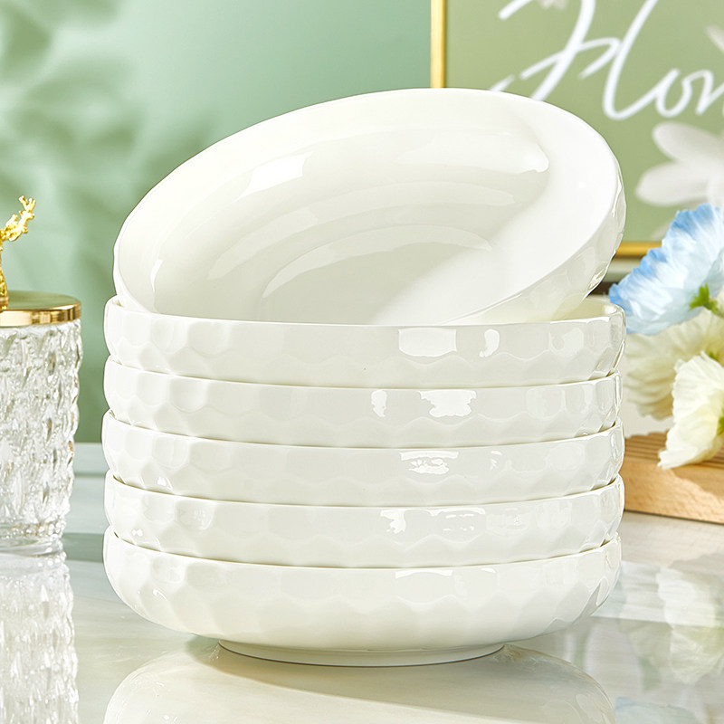 唐山骨瓷盘子菜盘家用纯白釉下彩简约时尚高颜高级创意陶瓷深碟子,餐饮具,盘,淘宝优惠券,粉丝福利购,淘宝优惠卷