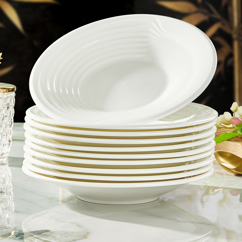 若岚釉下彩纯白简约骨瓷菜盘家用