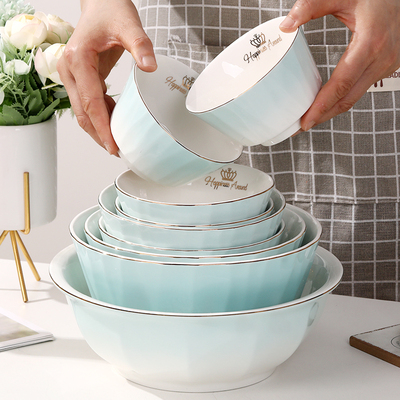 陶瓷碗家用欧式金边可微波吃饭碗盘组合加厚防烫陶瓷面碗餐具套装