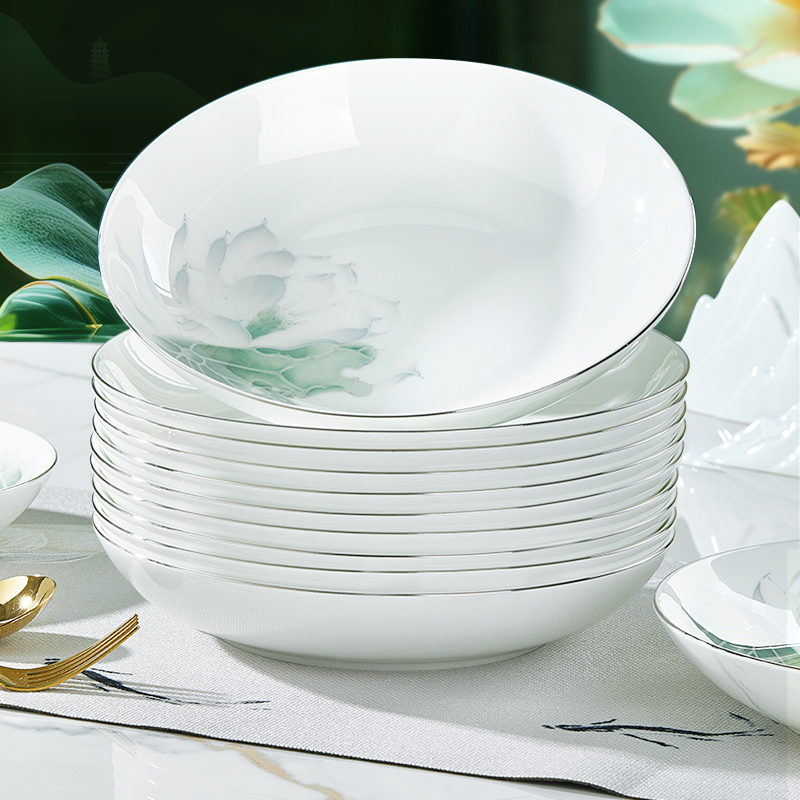 骨瓷盘子菜盘家用新款高级感轻奢餐具饭盘微波炉专用陶瓷碗碟套装