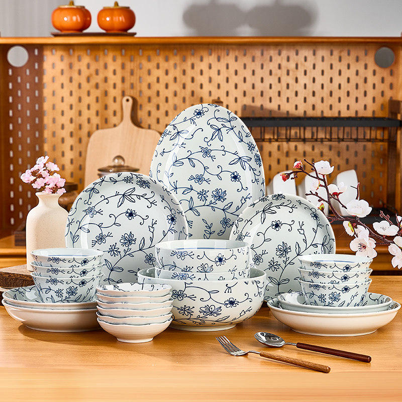 陶瓷碗碟套装家用2025新款日式釉下彩吃饭的碗盘组合乔迁送礼餐具,餐饮具,碗,淘宝优惠券,粉丝福利购,淘宝优惠卷