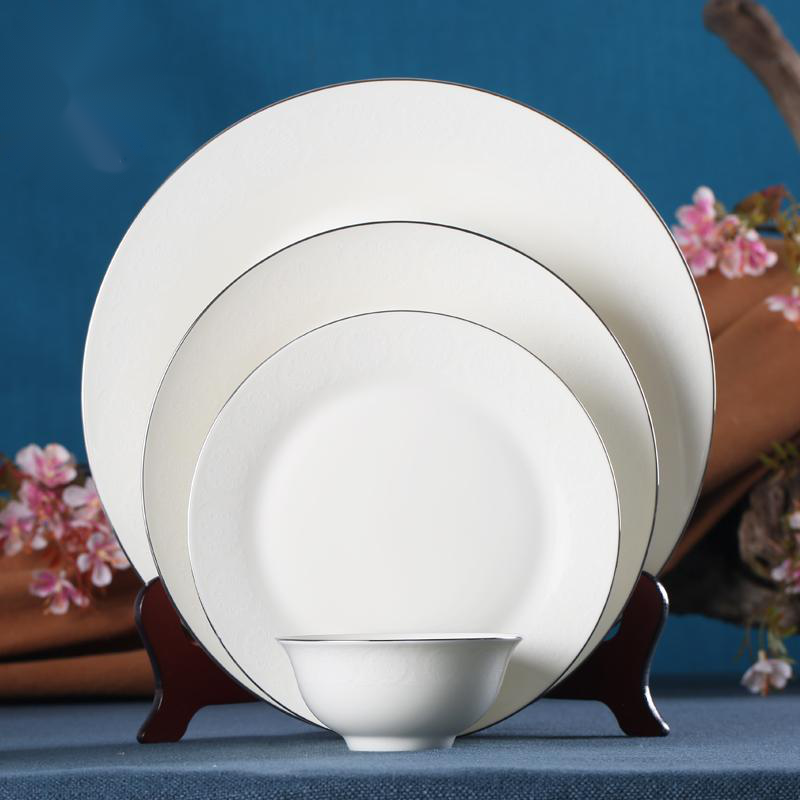 硅元陶瓷白色碗盘碟国风奢华暗纹