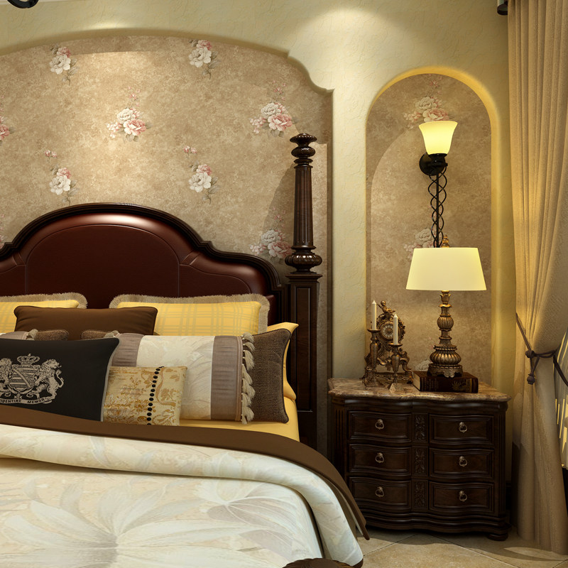 美式乡村田园小花复古斑驳卧室浅灰无缝墙布客厅ab背景墙书房壁布