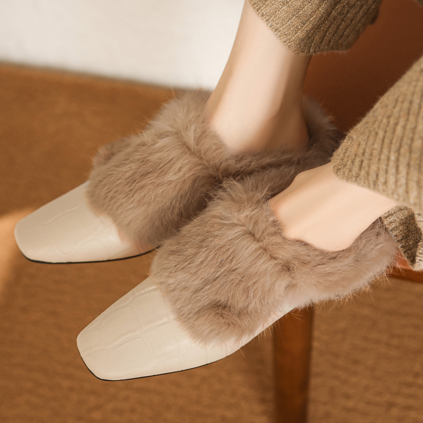 牛皮舒适平跟半拖鞋一脚蹬外穿女