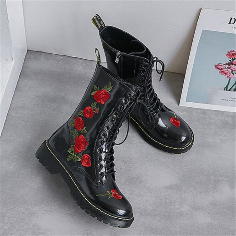 中国风绣花玫瑰花真皮短靴马丁靴女41 42 43工装短靴厚底机车靴子,女鞋,马丁靴,淘宝优惠券,粉丝福利购,淘宝优惠卷