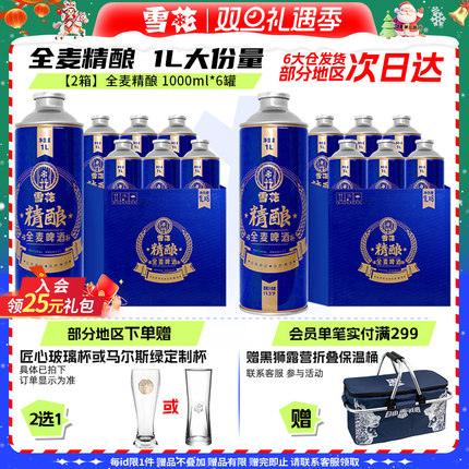 【共12L】雪花啤酒全麦精酿1000ml*6大罐*2箱 【全麦芽大容量】