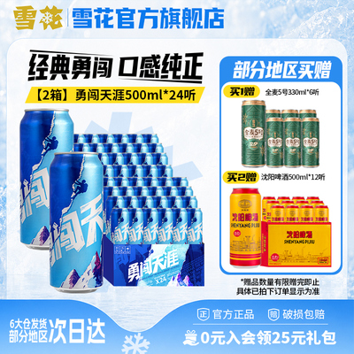 【共48听】雪花啤酒勇闯天涯500ml*24听*2整箱批发 官方旗舰店