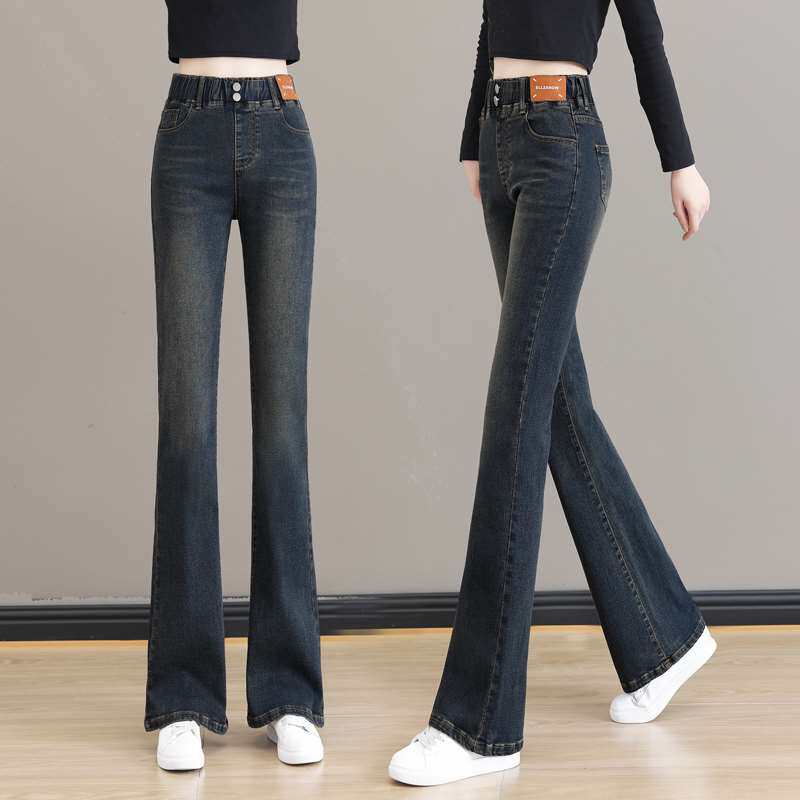 松紧腰微喇牛仔裤女秋季2025年新款高腰显瘦胖mm大码马蹄喇叭裤子