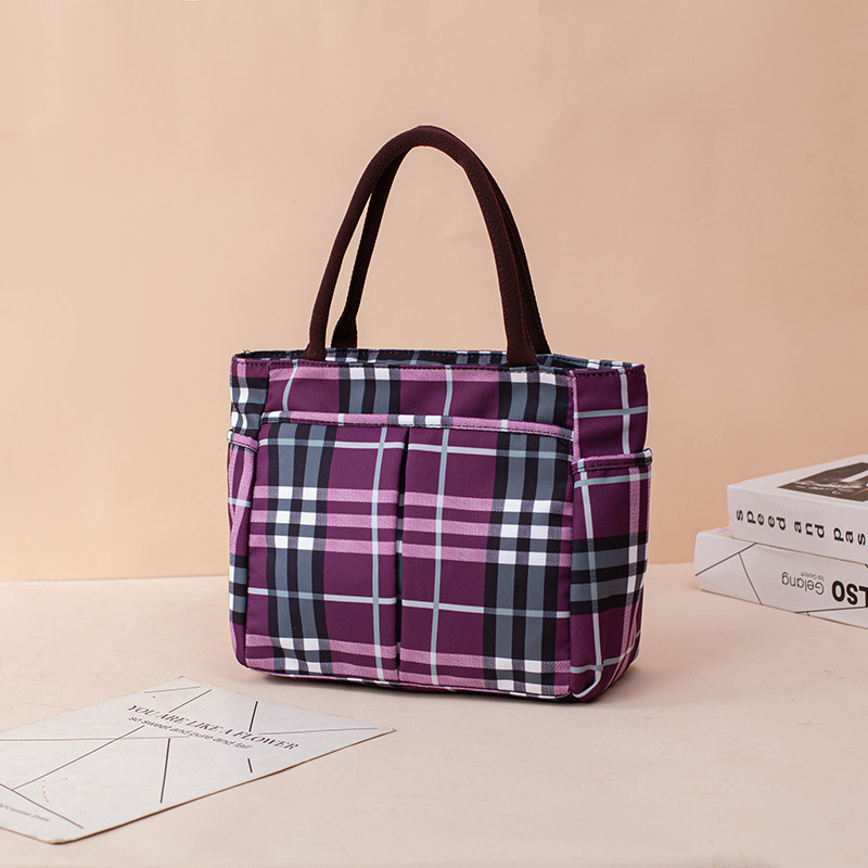 手提包女气质女神大容量韩版百搭格子防水时尚妈咪单肩包布艺小包