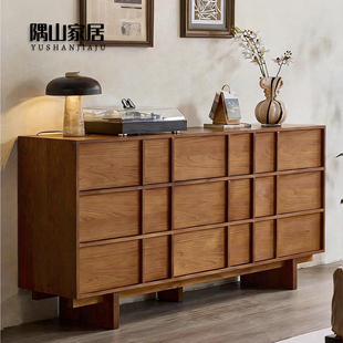 实木九斗柜中古风骨骼线卧室复古储物收纳抽屉玄关储物柚木六斗柜