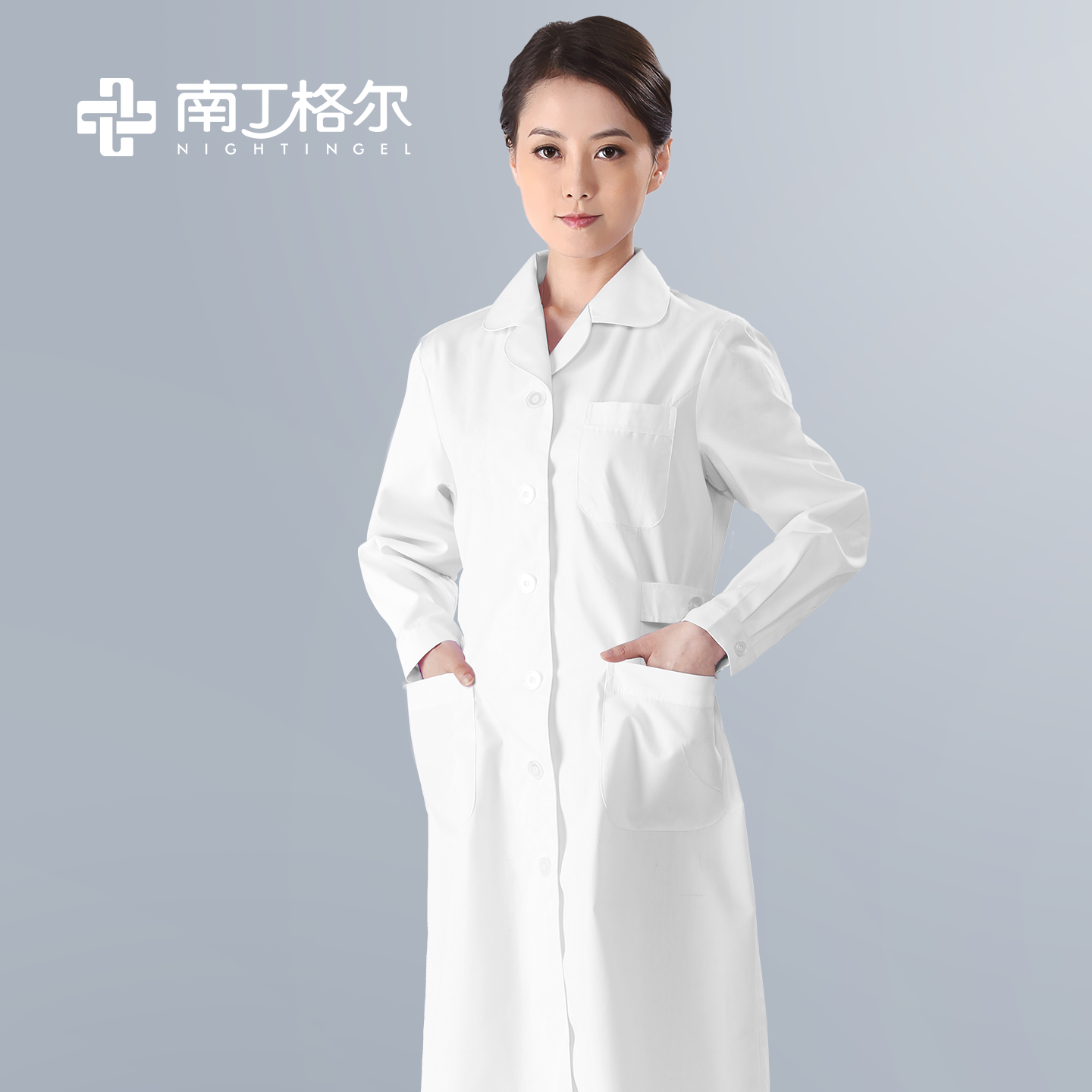 南丁格尔修身白色长款护士医生服