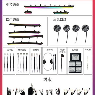 适用奥迪A4LA5A6A3A7Q5LQ3Q7Q2车内氛围灯改装/中控仪表/升降高音