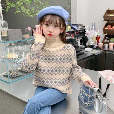复古风秋冬季女童针织毛衣